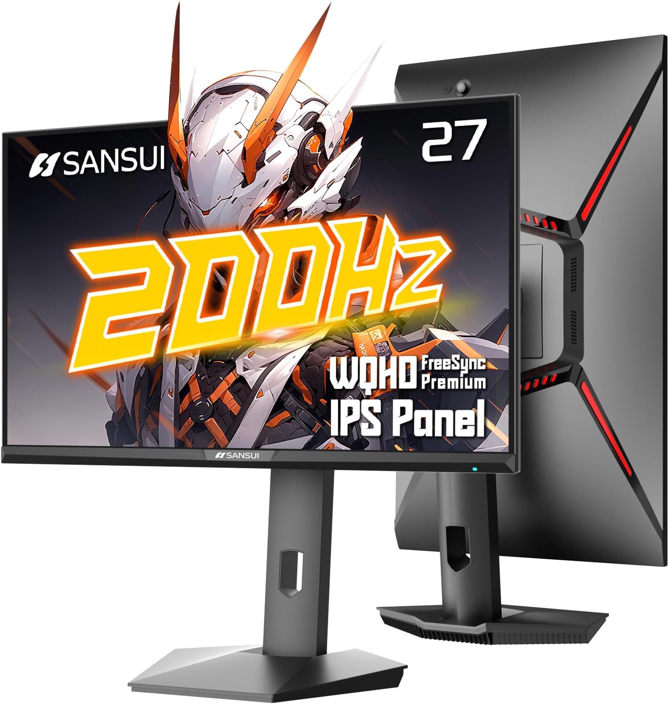 SANSUI Gaming Monitor 27 inch 1440p 300Hz 240Hz, WQHD Fast IPS 1ms Computer Monitor, FreeSync Premium | Brightness 400Nits | 130% sRGB | 10Bits | HDR | ErgoStand | VESA Mount | 2×DP 1.4 & 2×HDMI