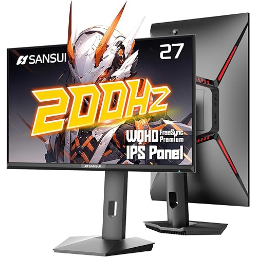 SANSUI Gaming Monitor 27 inch 1440p 200Hz 180Hz, WQHD Fast IPS 1ms Computer Monitor, FreeSync Premium | Brightness 400Nits | 130% sRGB | 10Bits | HDR | ErgoStand | VESA Mount | 2×DP 1.2 & 2×HDMI