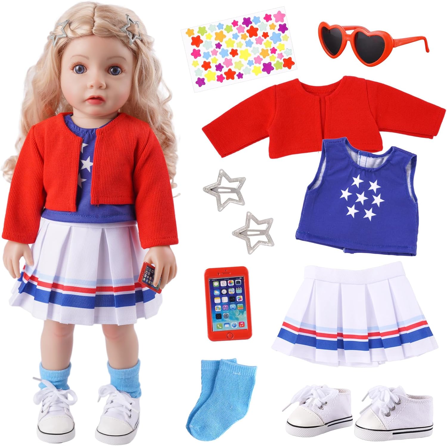 BABESIDE 9 PCS Baby Doll Clothes and Accessories Set for 15-18 Inch Baby Dolls