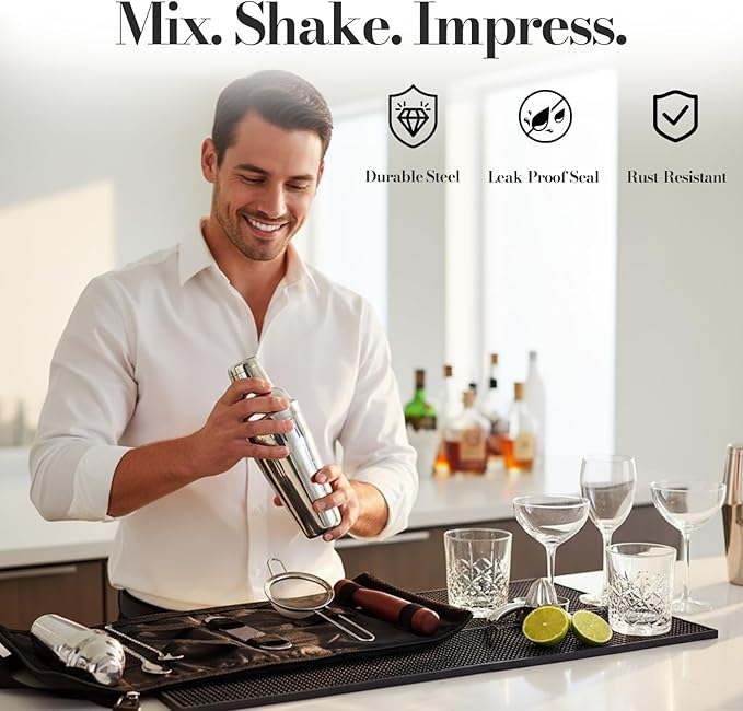 Kit Bartender y Coctelera - Set 10 Piezas Acero Inoxidable con Jigger miniatura 4