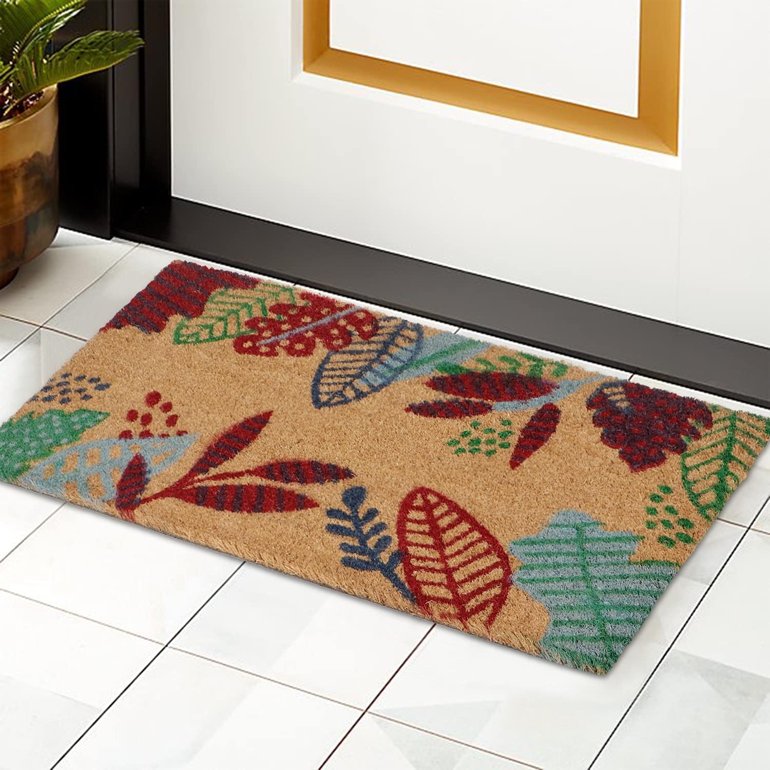 HOKIPO Large 45x75cm Printed Coir Doormats for Entrance Main Door Mat, Multicolor (NEW-IN-479)