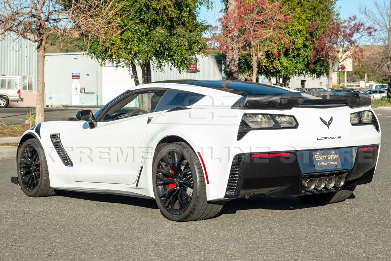 Extreme Online Store Replacement for 2014-2019 Chevrolet Corvette C7 | Z06 Stage 3 GM Factory Style Carbon Fiber Rear Wing Spoiler Side Winglets Extension Pair with Light Tinted Center Wickerbill