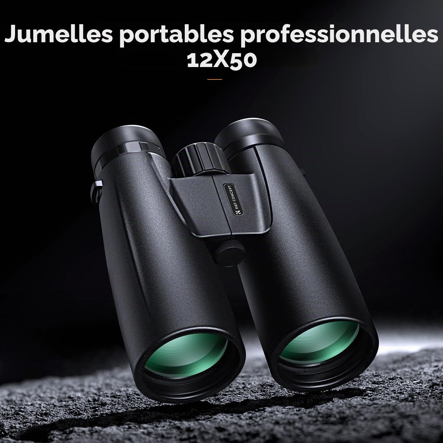 K&F CONCEPT Jumelles Adultes 12 * 50 HD Noir avec Support pour Téléphone Portable et Support de Conversion en Trépied pour Extérieur Chasse, Observation Oiseaux, Voyage, Randonnee | avec Support pour Téléphone et Support de Conversion en Trépied pour Exté