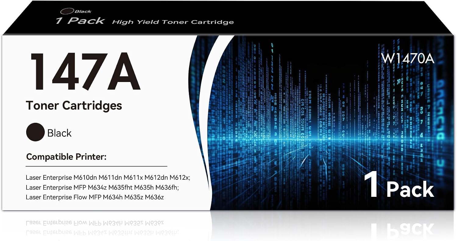 147A Black Toner Cartridges Replacement for HP 147A 147X W1470A Black Toner Cartridges Work with Laser Enterprise Flow MFP M634h M635z M636z M610dn M611dn M612dn Printer (1 Black)
