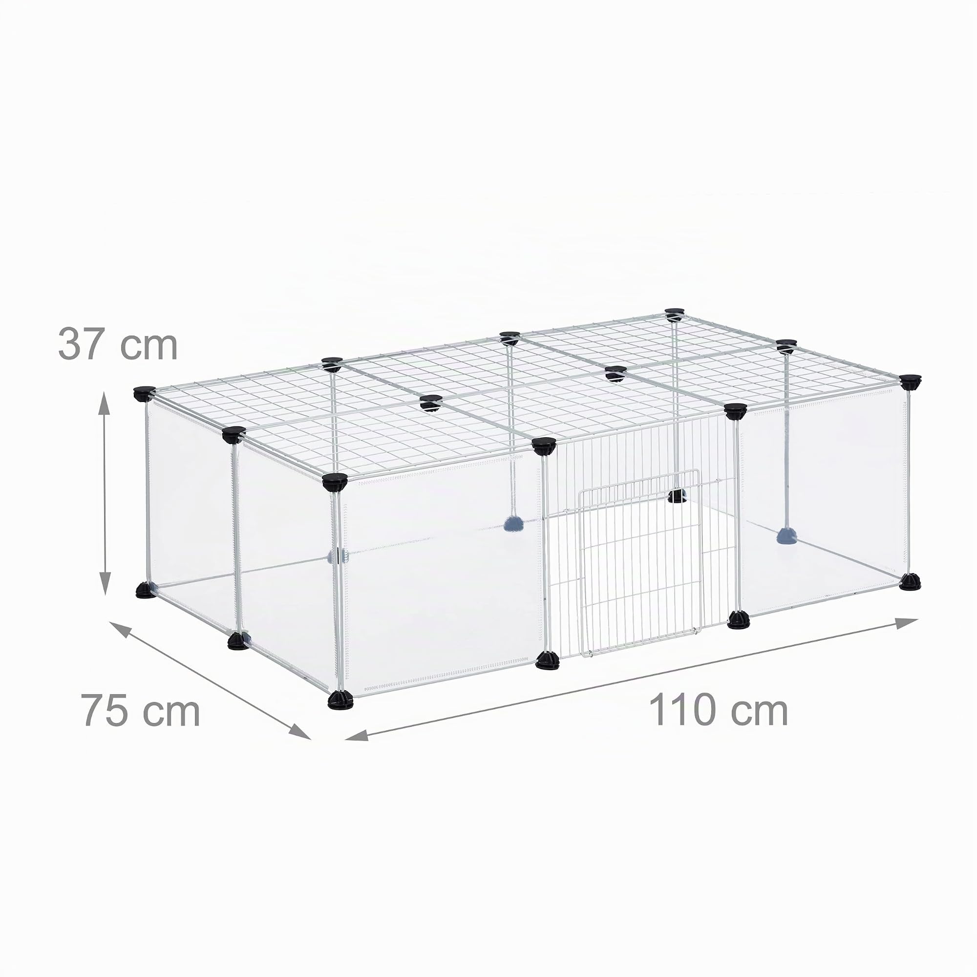 Relaxdays Cage pour Petits Animaux de Compagnie, 37x110x75 cm, enclos avec Porte et Protection, Transparente, Blanche