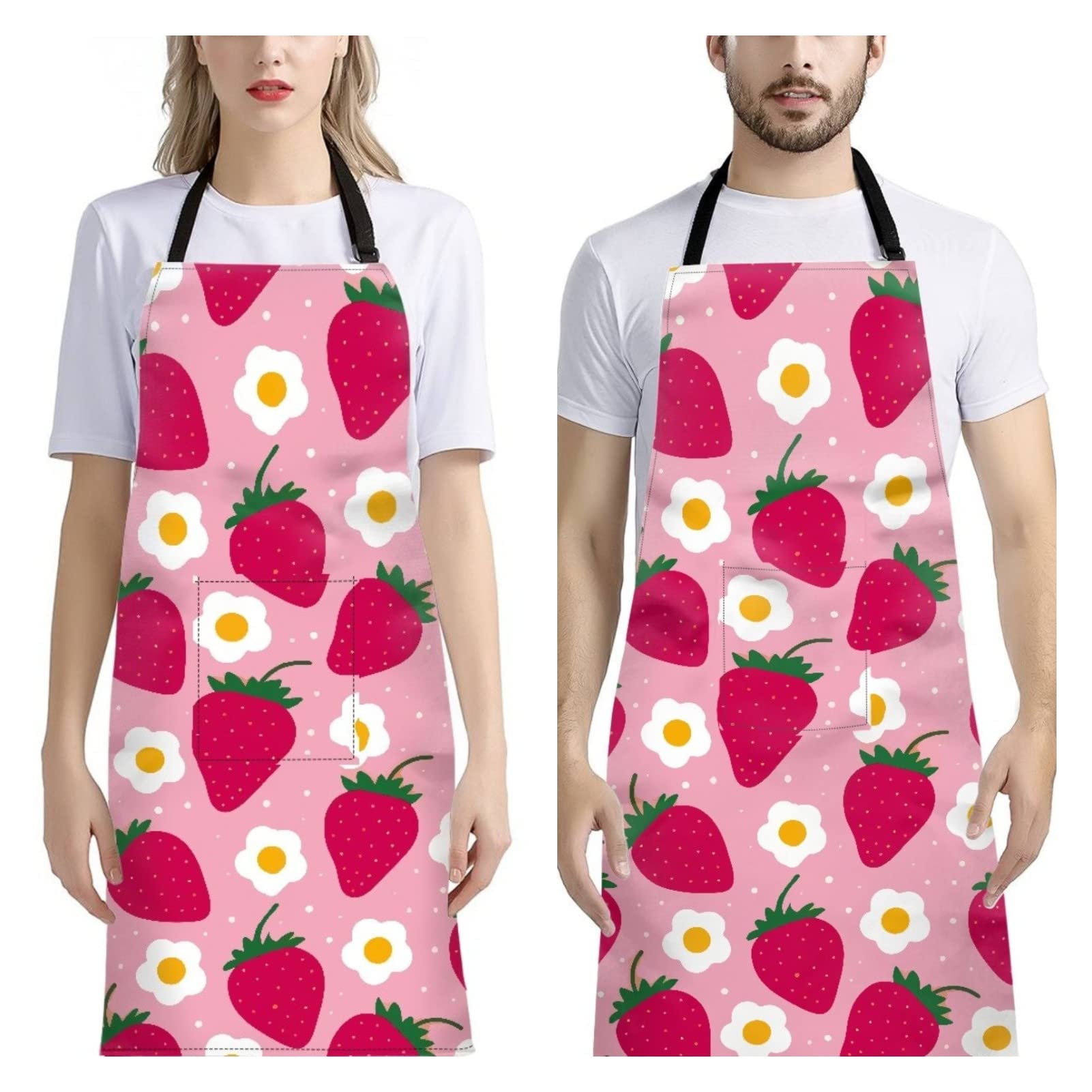 Dajingkj 2 Pack Funny Aprons for Grandma Women Fruit Strawberry Adjustable Long Apron with Pockets for Cooking Baking Gardening Birthday Apron Gifts for Mom