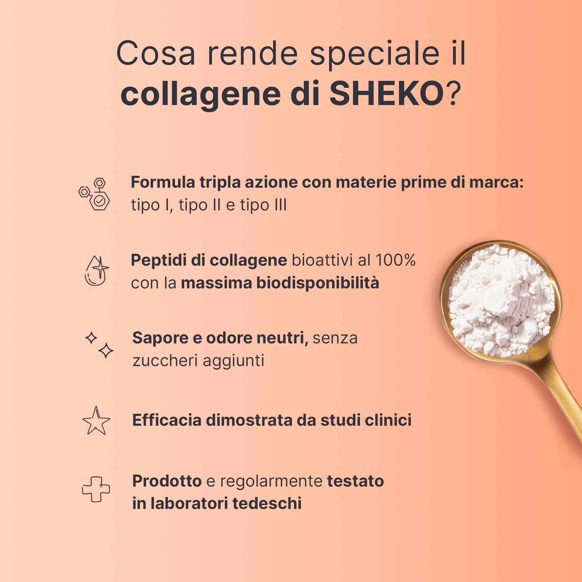 SHEKO Collagene Idrolizzato 450g - Natural Bioactive Collagen Powder - Peptidi di tipo 1, 2, 3 - Collagene in polvere - Qualità purissima - Solubilità ottimale - Proteine in polvere
