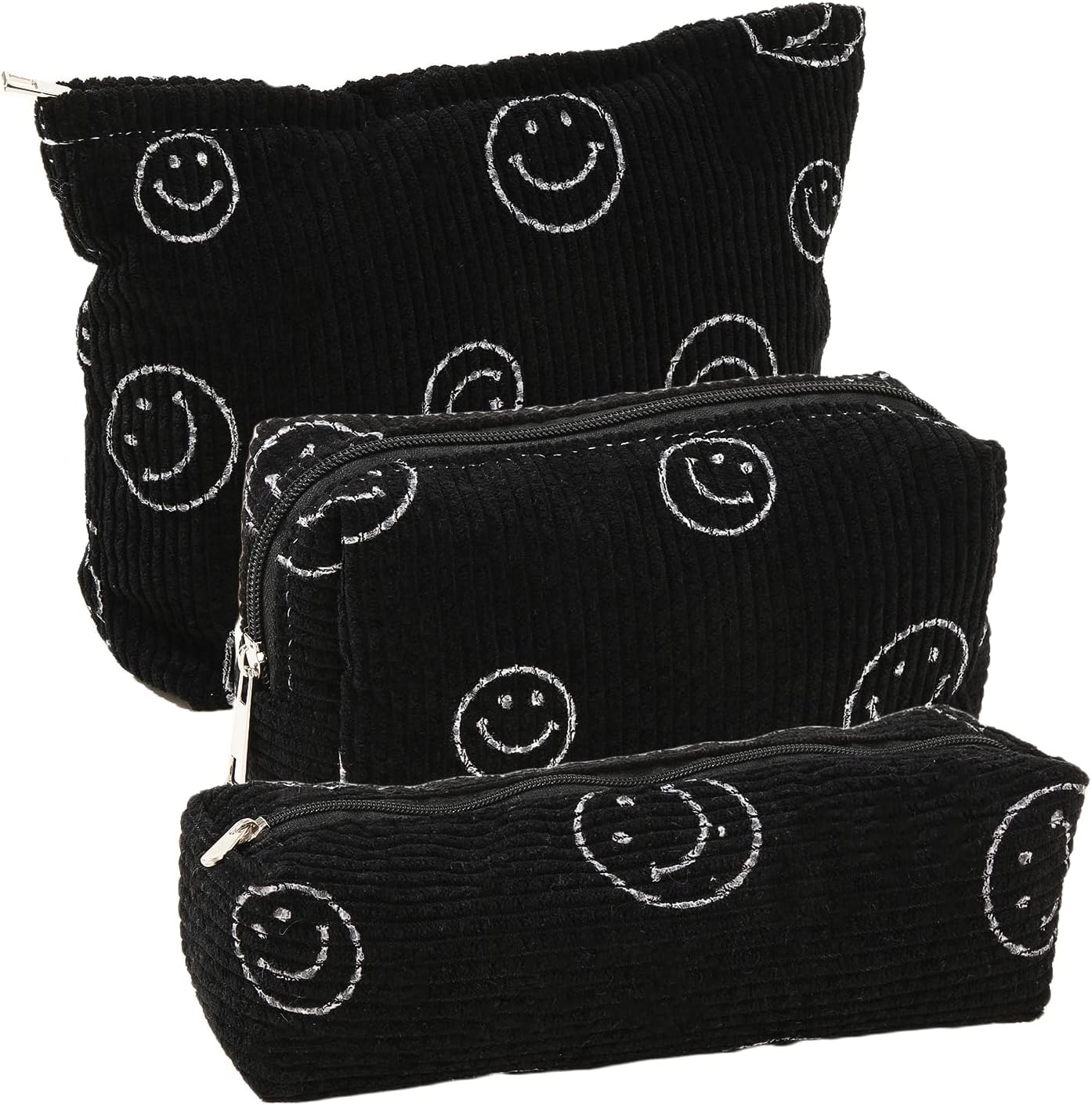 Cosmetic Bag with Zip, Pack of 3, Portable Toiletry Bag, Make Up Bag, 3 Sizes, Multi-function Cosmetic Bag, Women, Small Fabric Bag with Zip, Cosmetic Bag, Small (MSXL), black, 28 x 17 x 2 cm, 1