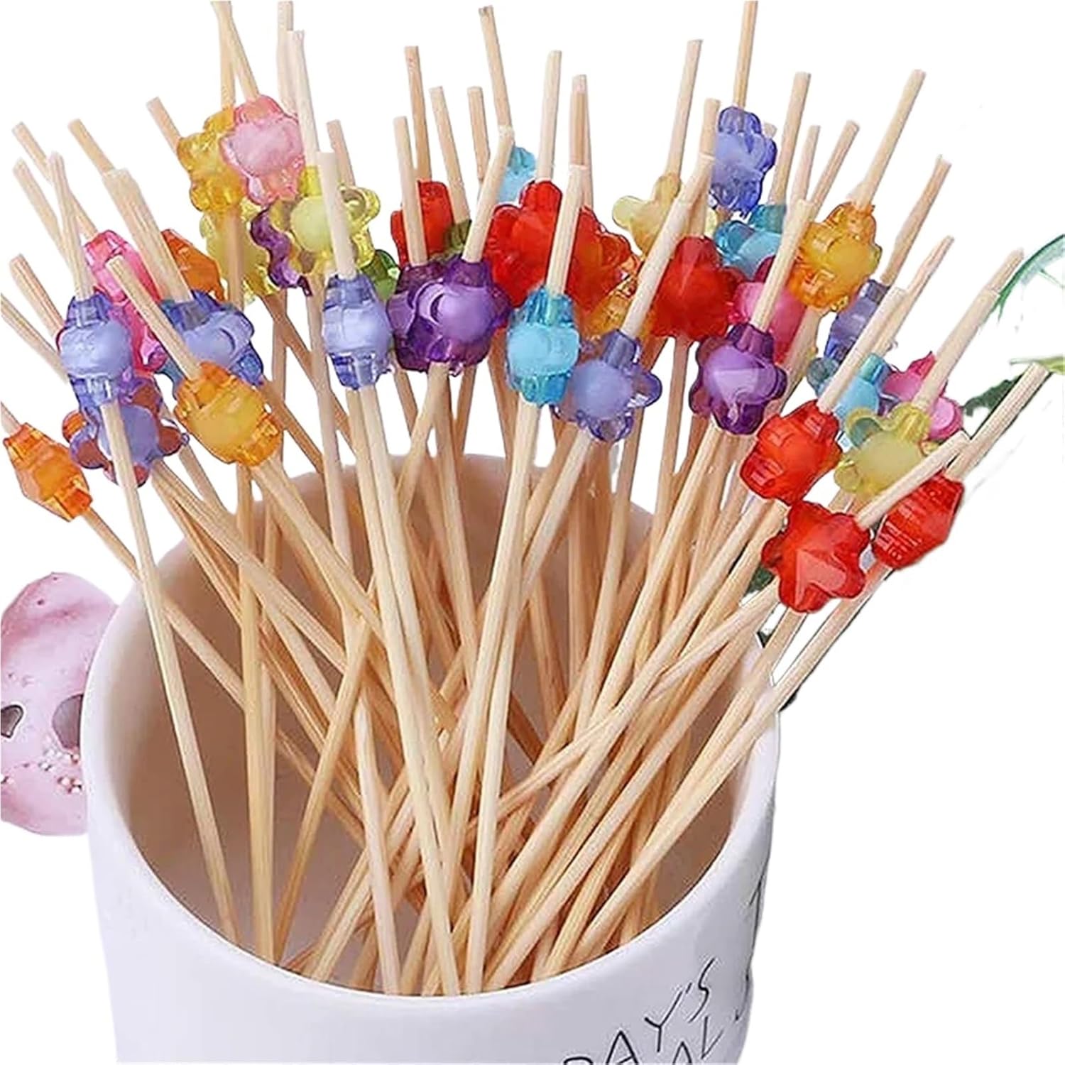 Fruit Skewers 100pcs Cocktail Sticks Bamboo Skewers Fruit Suitable for Cocktails, Appetisers, Desserts and Party Supplies(COLOR3)