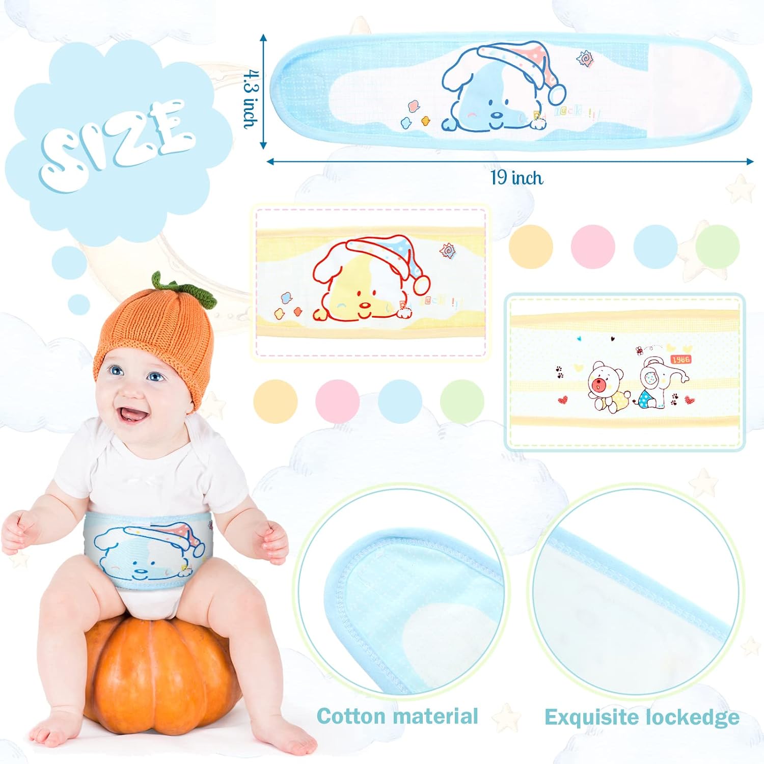 16 Pcs Cotton Newborn Infant Belly Wrap Baby Infant Umbilical Cord Belly Bands Cartoon Soft Baby Abdomen Bands Newborn Navel Belt for Protection Abdomen Boy Girl Gifts 0-12 Months, 2 Styles