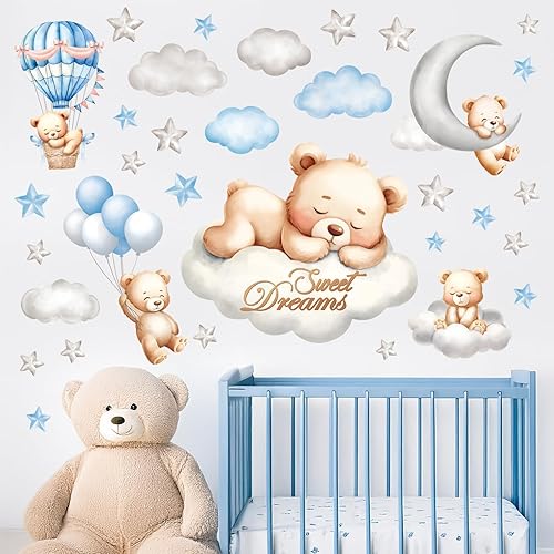 DECOWALL SG2-2407 Pegatinas de pared con diseño de oso de sueño dulce, calcomanías para decoración de habitación de bebé, cuarto de bebé, niño,