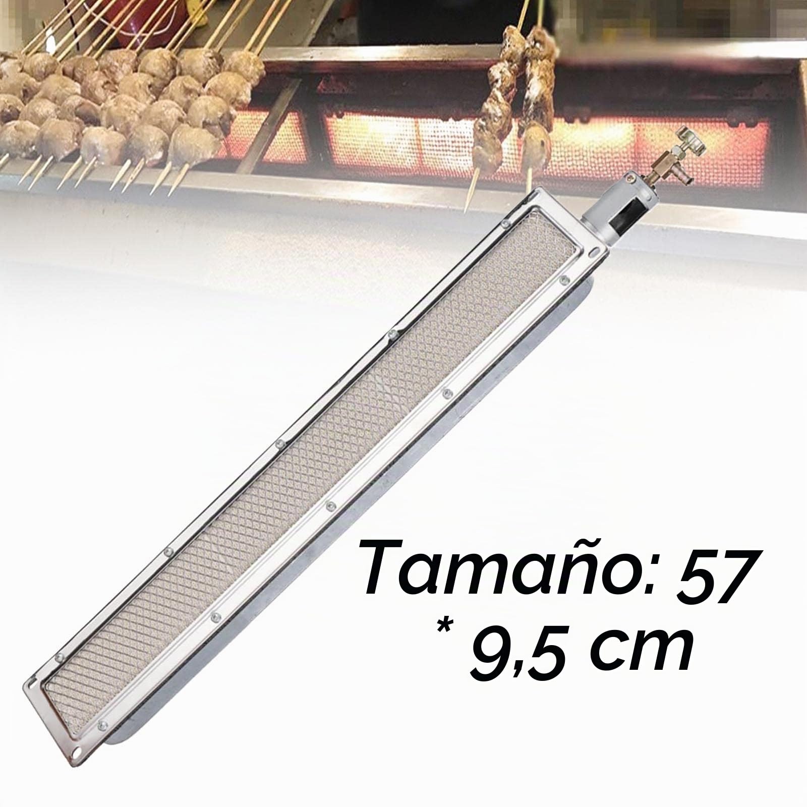 Barbacoa de infrarrojos lateral quemador de gas, quemador de gas, parrilla de gas, elemento calefactor de cerámica, para cocinar, asar, camping, 57 x 9,5 cm