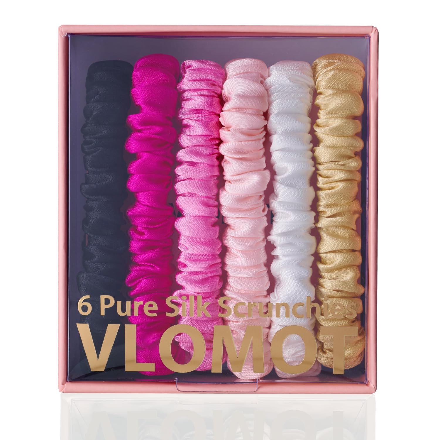 VLOMOT 6 Parça Set%100 Saf Dut İpek Saç Scrunchies İpek Saç Bağları 6 Şık Renkli Günlük Skinny Scrunchies İpek At Kuyruğu Tutucular Saç Bakımı Hasar Vermez (Canlı Pembe)