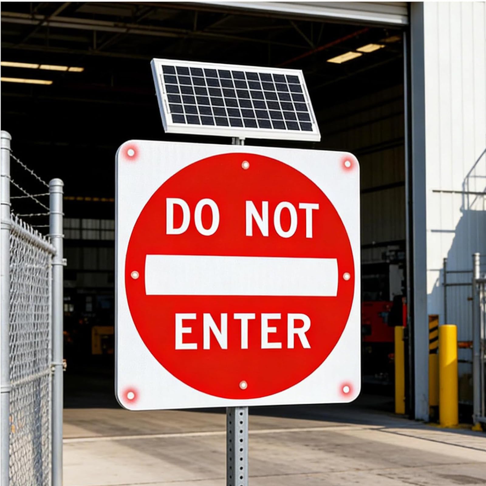 Señal de prohibición de Entrada con LED solares, Superficie Reflectante de Grado Industrial, Marco de Aluminio, para fábricas y áreas restringidas. 24in（60cm）
