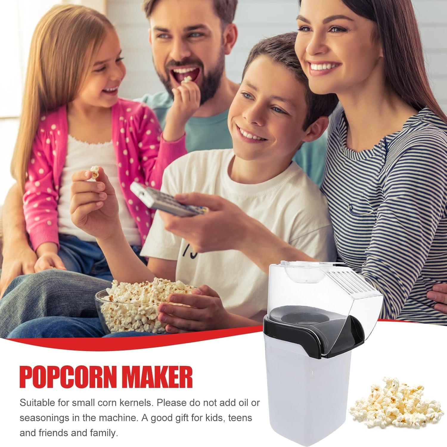 Home Popcorn Maker Machine Small Snack Popcorn Popper Non-stick Portable Lightweight for Kitchen Dorm Office Safe Food Grade Cover US Plug