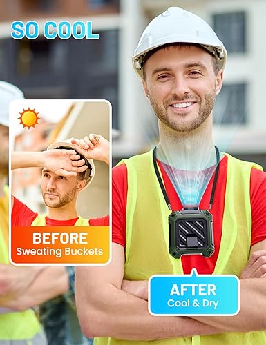 Miniatura 7 de Ventilador de cintura manos libres de 10000 mAh con clip para cinturón, 5 velocidades, enfriamiento de 40 horas y linterna incorporada, ventilador