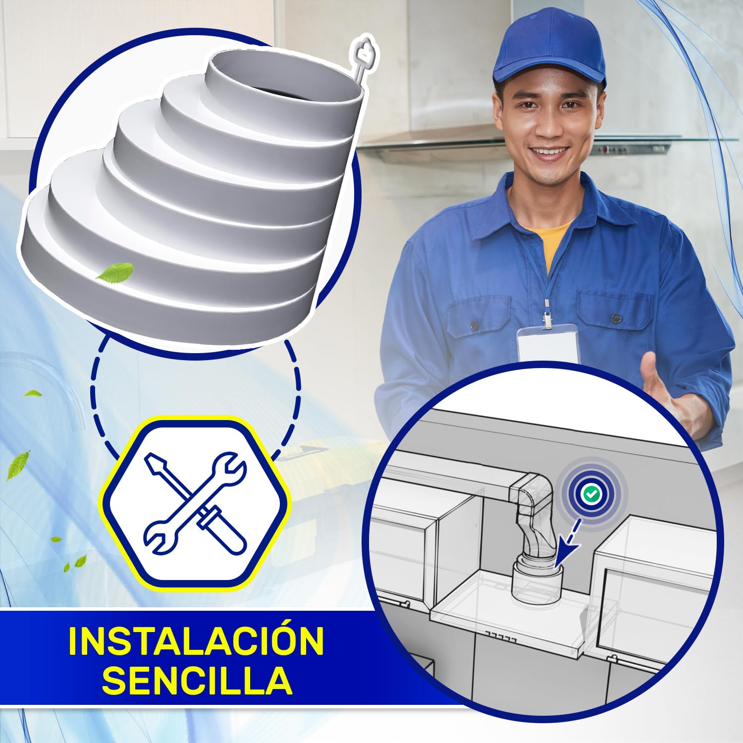 Manguito Reductor Tubo Campana Extractora Excéntrico para Tubo Redondo Ø 80-160 mm Temperatura de Trabajo 60°C - Garantía de 10 Años - MONTERAL