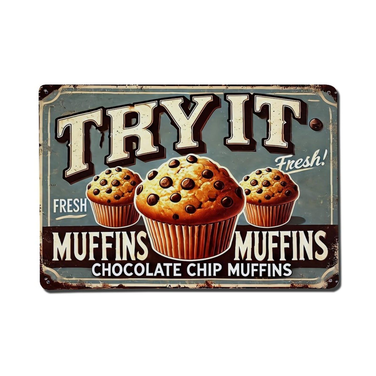 Jdfenggu Vintage Chocolate Chip Muffins Sign Retro Metal Tin Sign, Metal Poster For Bar, Home, Man Cave, Kitchen, Laundry Room Art Decor 8X12 Inch