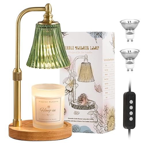 Hong-in Green Candle Warmer Lamp with Timer Dimmable,Birthday Gifts for Women,Adjustable Height Wax Melt Warmer for Jar Candles,House Warming Gifts New Home,Ideal for Office,Dorm,Bedroom Home Decor - Vintage Green