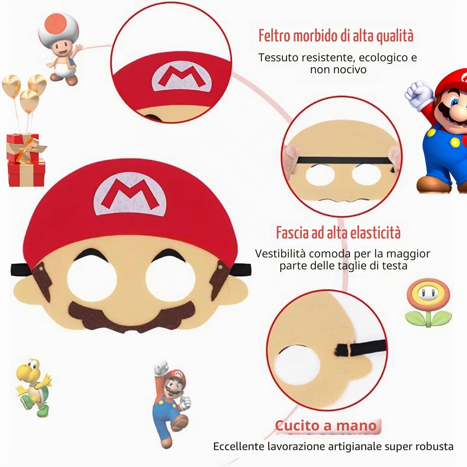 12 Pezzi Mario Maschere Animali, Maschere da Festa Cosplay, Maschere per Feste in Feltro, Festa in Maschera per Bambini e Adulti (Mehrere Stile)