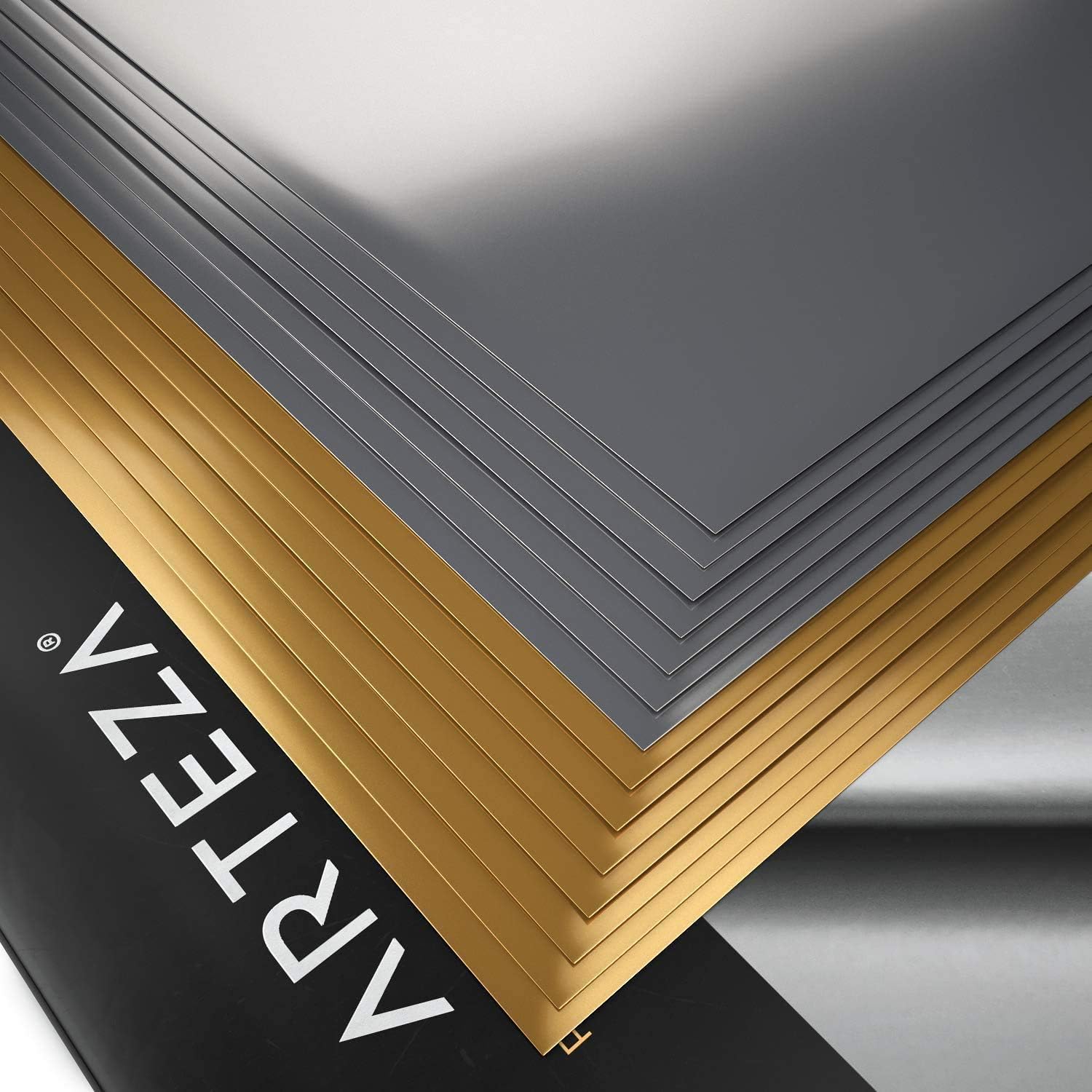 ARTEZA Heat Transfer Vinyl Sheets, 10 x 12 Inches, Pack of 14, Metallic, 7 Silver, 7 Gold, Flexible and Easy to Weed, HTV for DIY Projects
