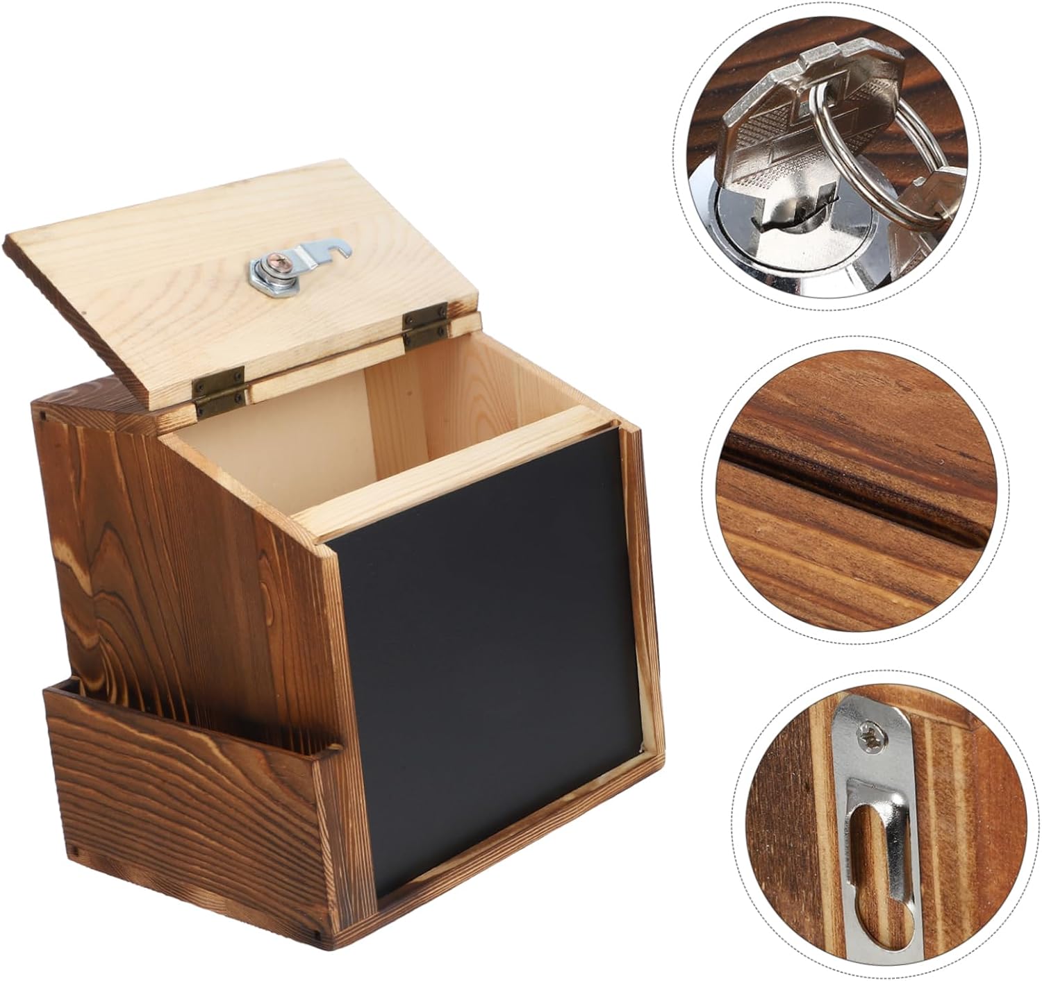 Lurrose Retro Wooden Mailbox Wall Mount Locking Mailbox Vintage Style Multi-use Suggestion Box for Office School