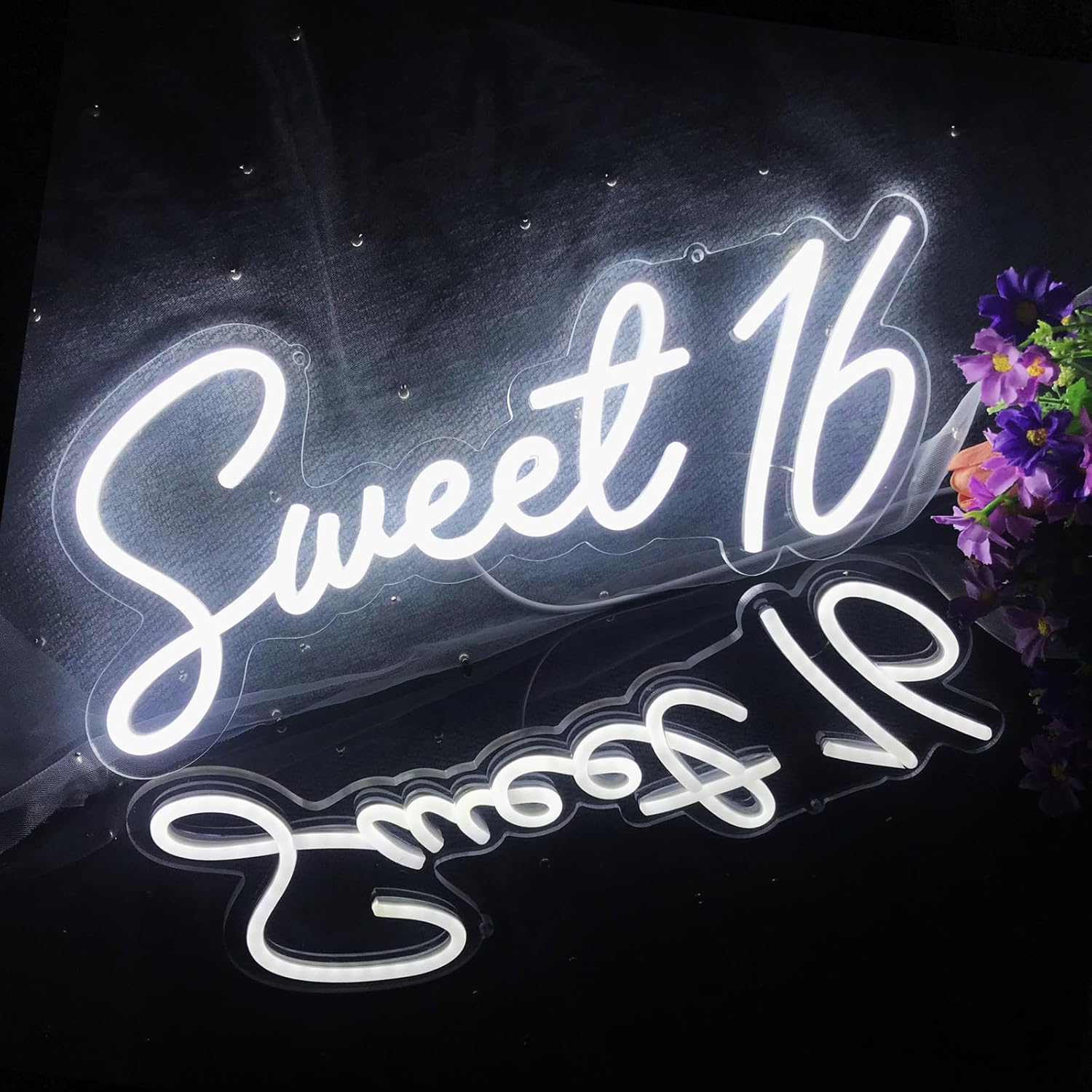 Sweet 16 Neon Sign White LED Neon Sign for 16th Happy Birthday Party ...