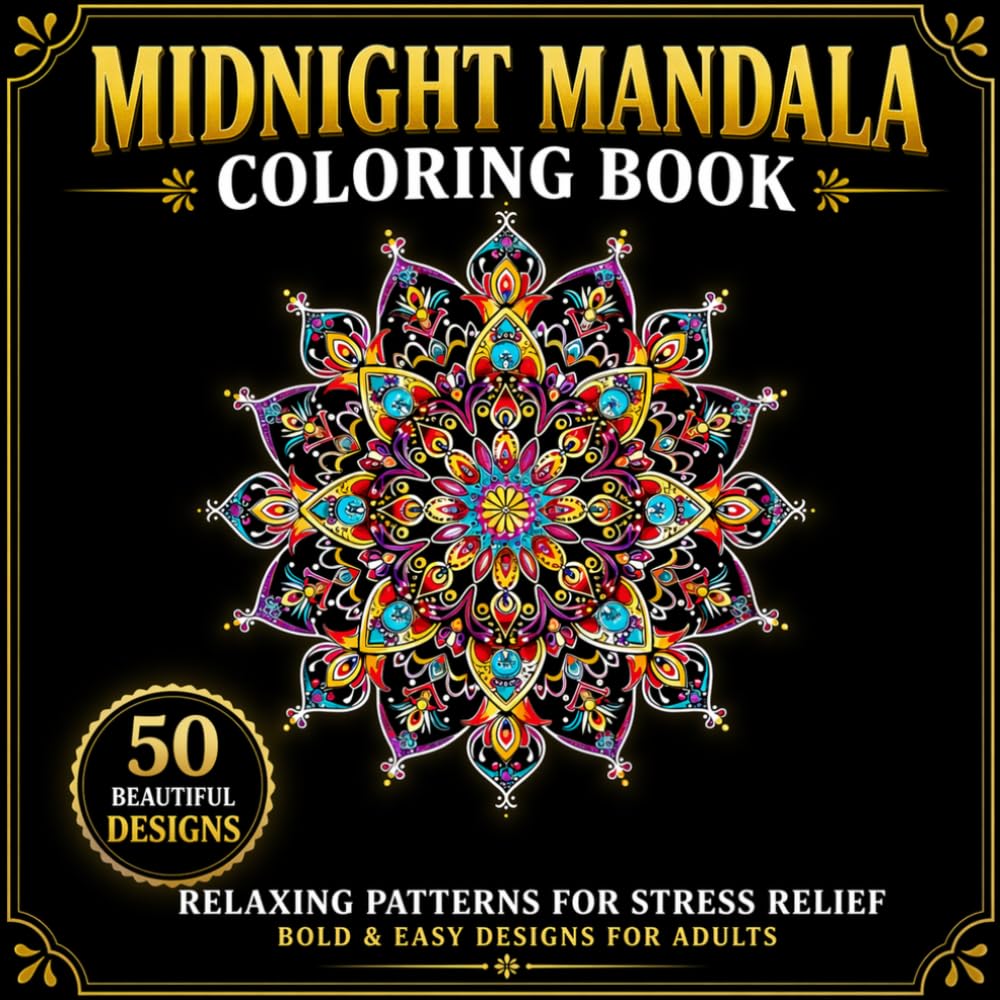 Midnight Mandala Coloring Book: Relaxing Patterns for Stress Relief, Bold & Easy Designs for Adults (Midnight Series)