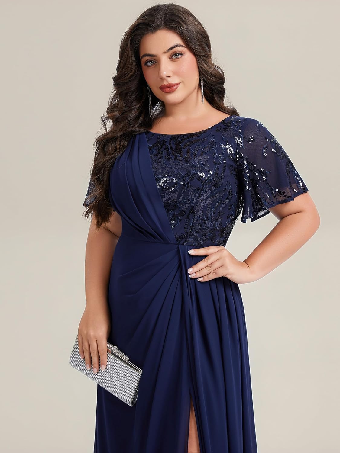 Ever-Pretty Plus Sequin Plus Size Mother of Bride Dress for Curvy Women Floor Length Formal Evening Dresses