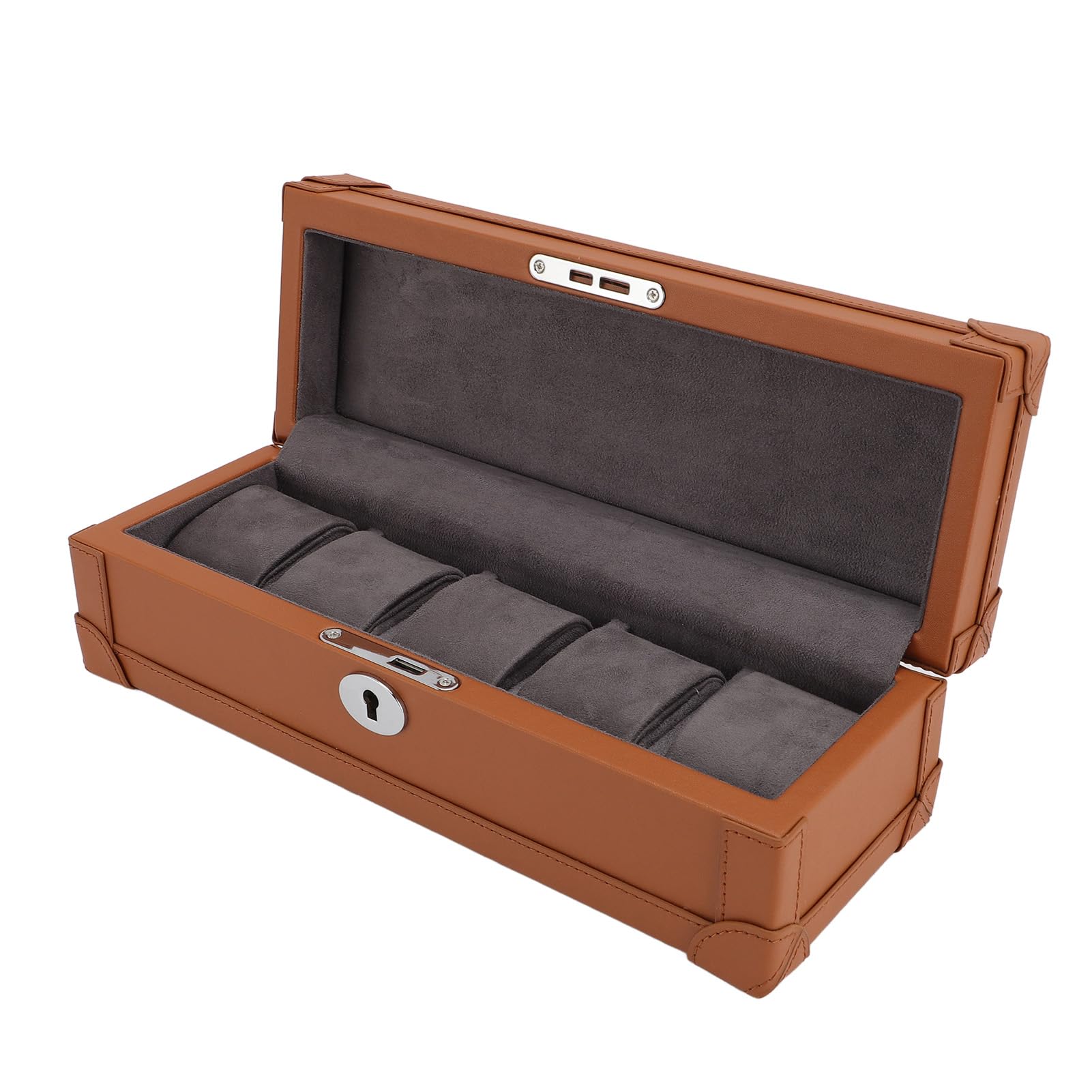 Yosoo Health Gear Pudełko na Zegarki z 5 Miejscami, Etui ze Skóry PU z Super Włókna, z Miejscem do Przechowywania Biżuterii, Poduszki Odporne na Kurz, 31 X 10,5 X 9 Cm, do Domowego Organizera (BROWN)