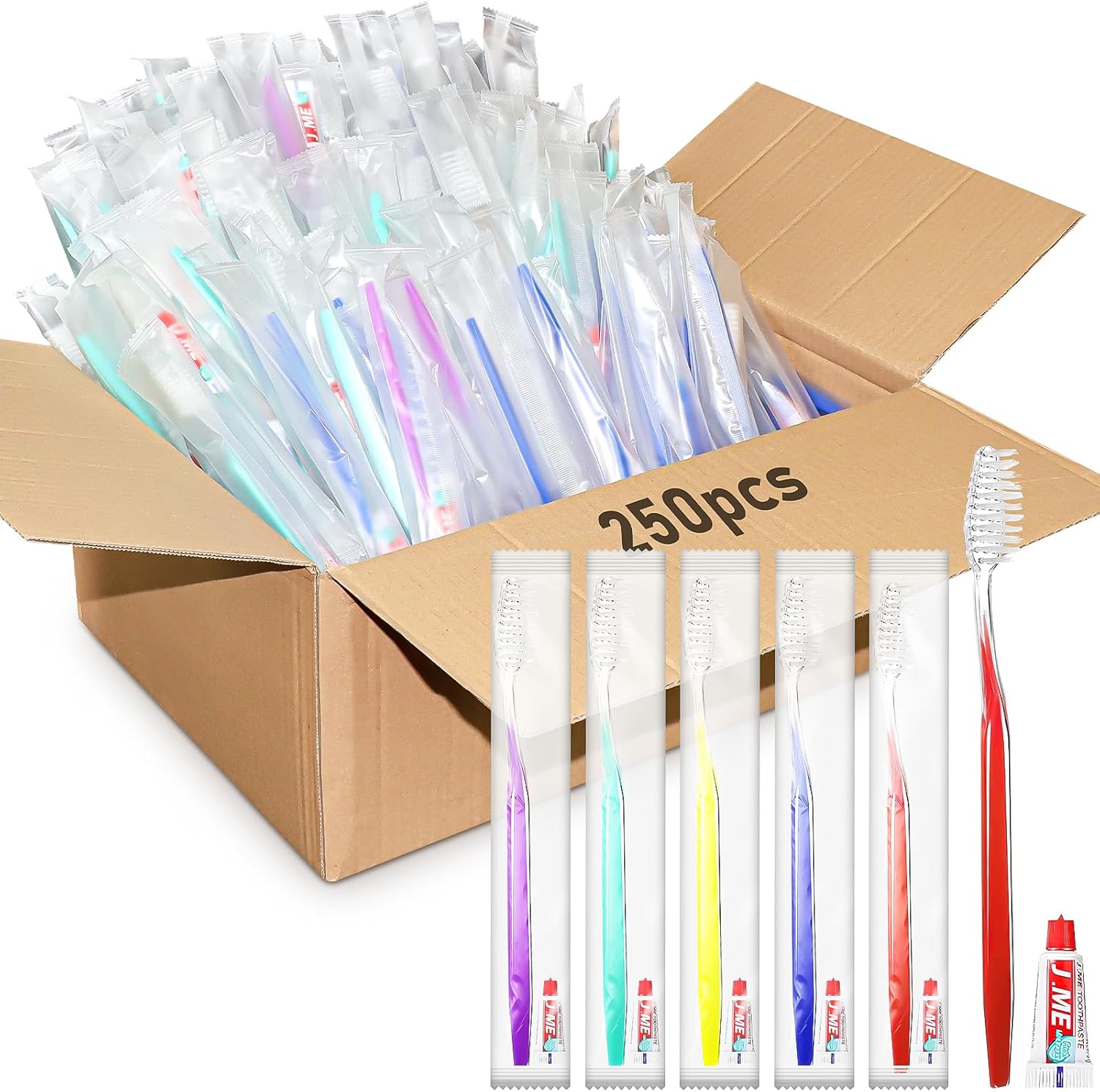 250 Sets Disposable Toothbrushes Bulk with Toothpaste Individually Wrapped Homeless Supplies Travel Toothbrush for Hotel Camping