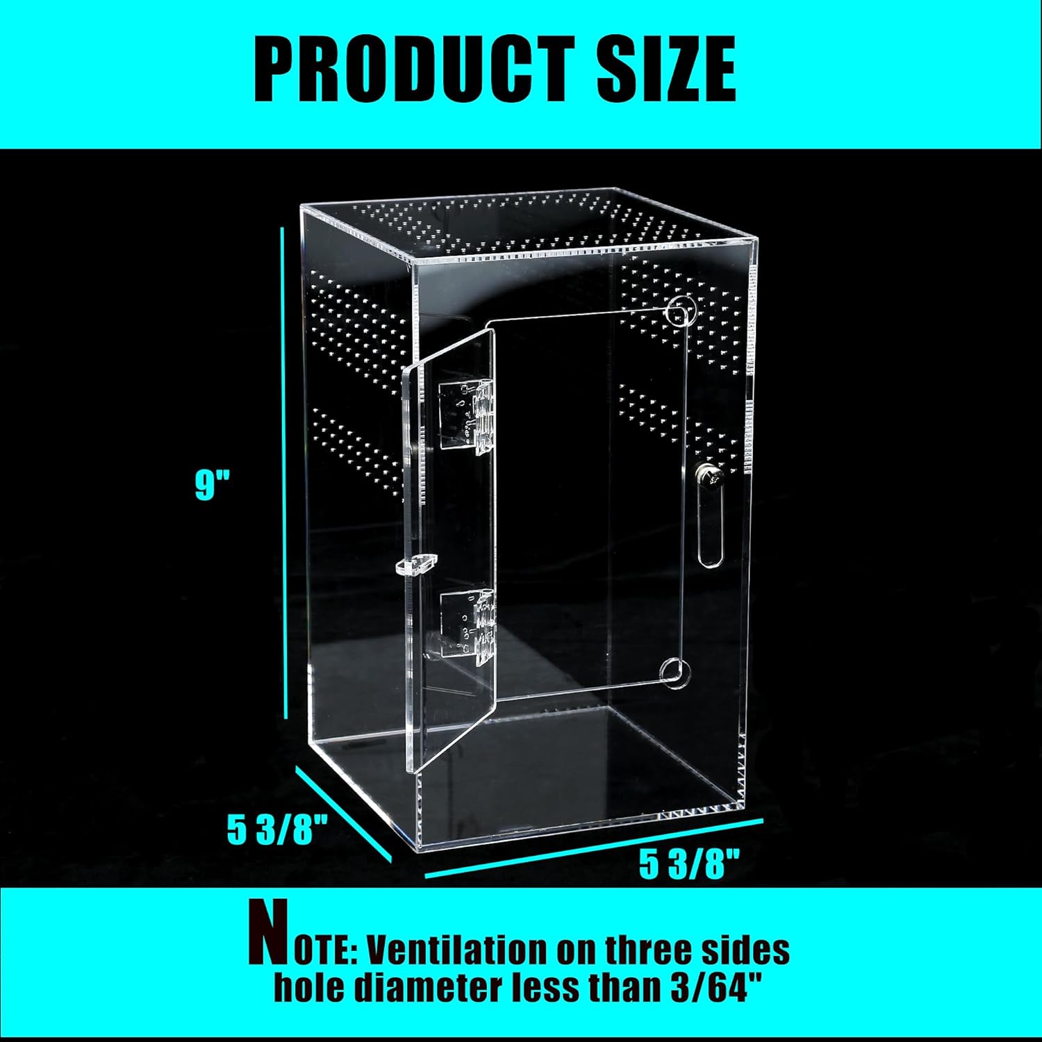 Acrylic Tarantula Enclosure Jumping Spider Enclosure with Front Opening Door 5.3 * 5.3 * 9 Inches Micro Habitat Terrarium for Small Tree Dwelling Reptiles, Spiders & Invertebrates (Enclosure&Feeder)