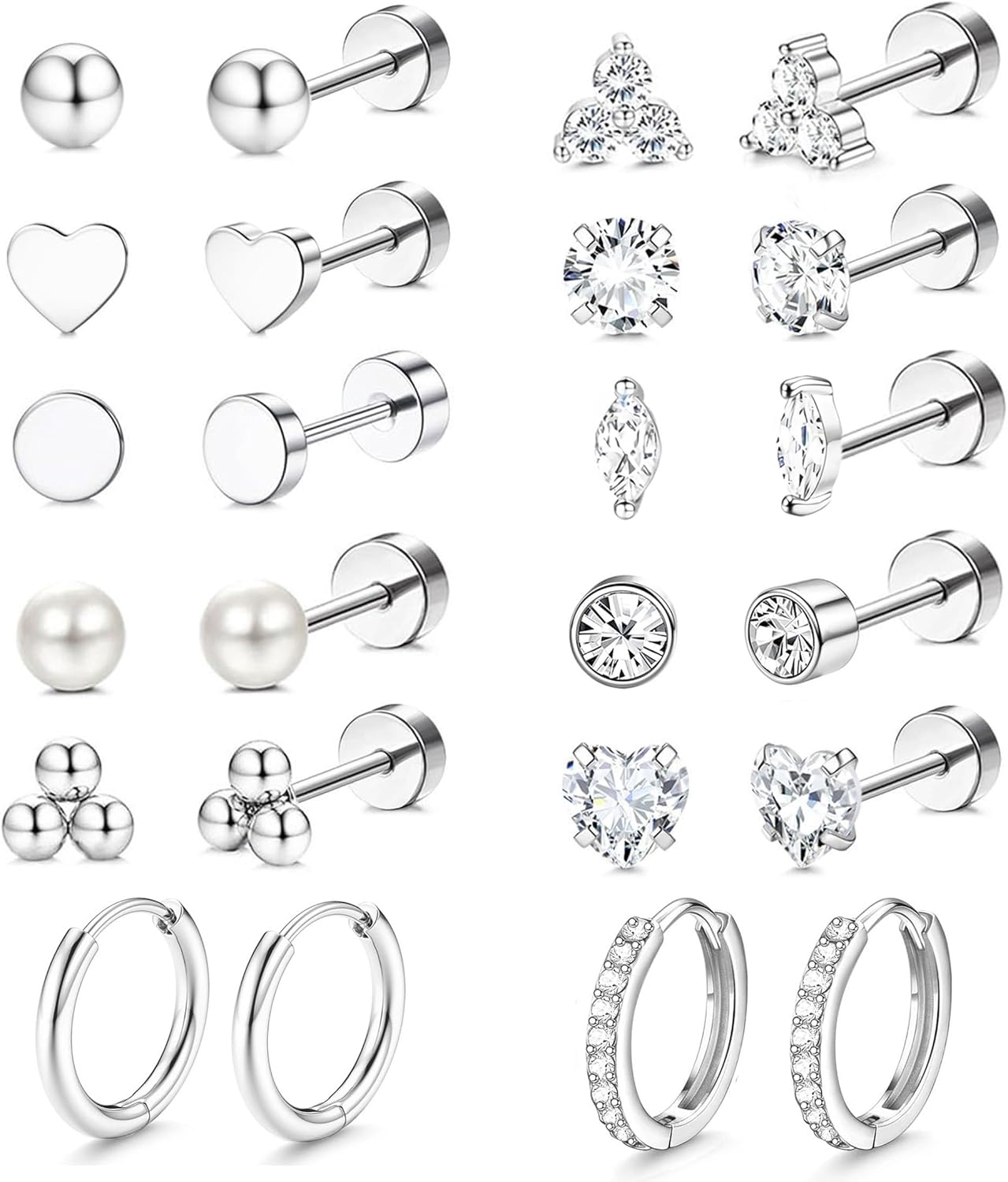 Incaton Hypoallergenic 14K Gold Plated Flat Back Earrings for Women Surgical Stainless Steel Earrings for Sensitive Ears Small Stud Hoop Cartilage Earring Stack Set For Multiple Piercing