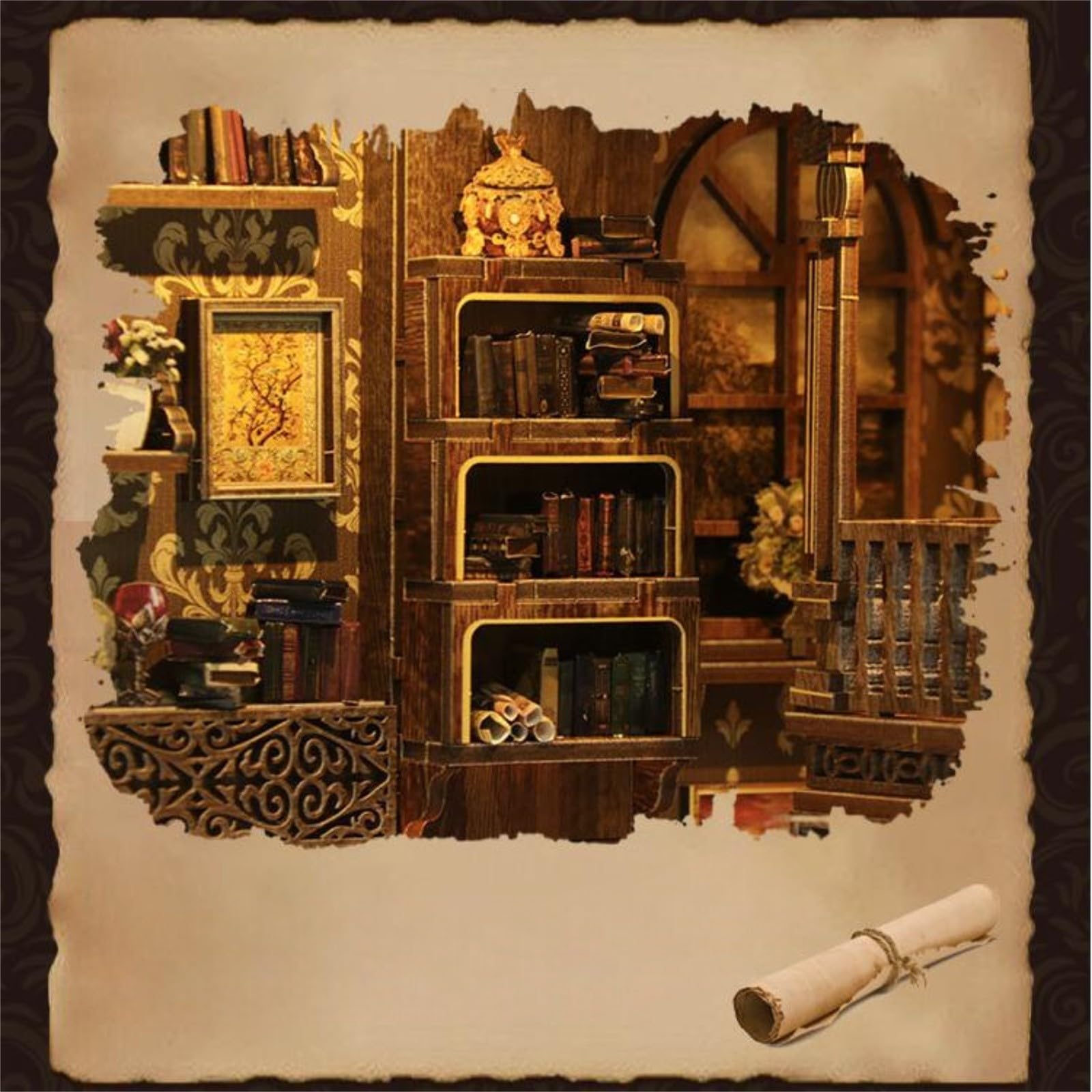Generico Kit Fai da Te per la Stanza della Collezione di Libri antichi | Kit di Inserimento per libreria in Miniatura Fai da Te Leggero Puzzle in Legno 3D per libreria per Amanti dei Libri e 458