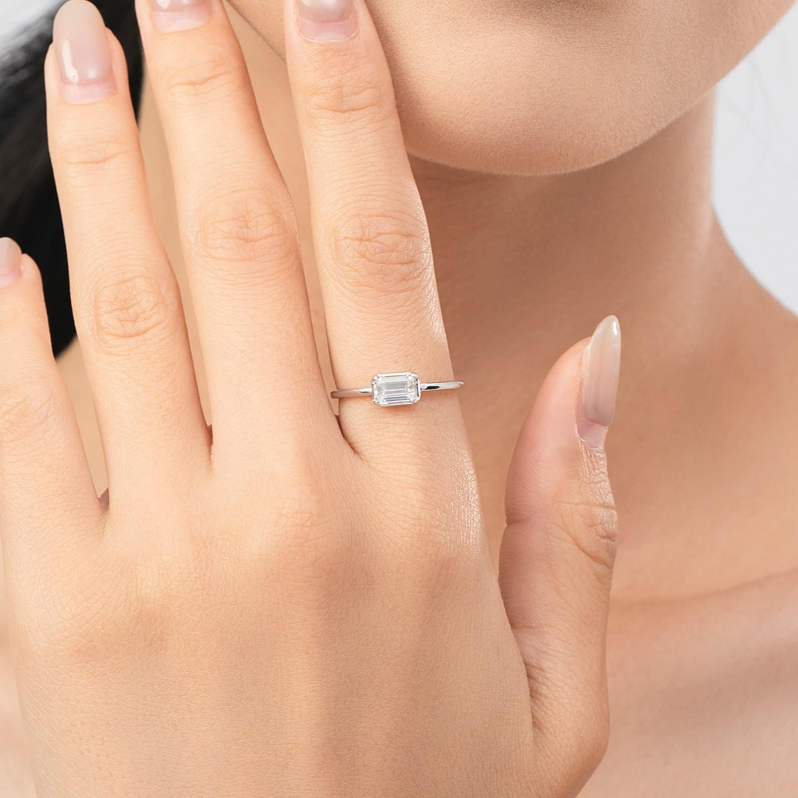 Wycian Bague Argent Femme Bague Femme Solitaire Or Blanc 9K/14K Au375/Au585 4X6mm Moissanite pour Épouse Lesbienne