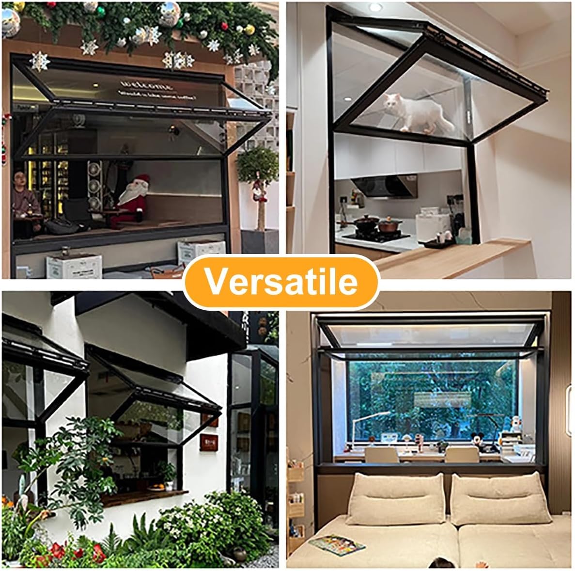 Folding Concession Service Windows, Commercial Sliding Glass Window with Aluminum alloy frame, Double Hung Window for Milk Tea Store/Fast Food/University Cafeteria, Customizable(WxH 47.2x31.4in/120x80