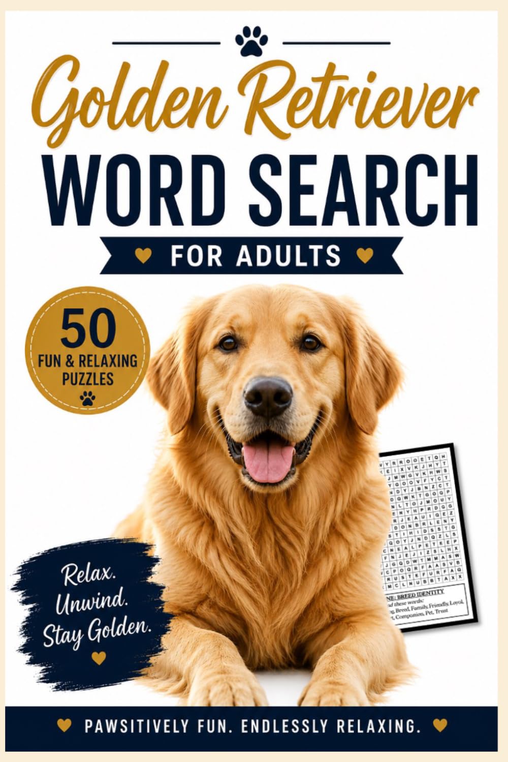 Golden Retriever Word Search: 50 Fun & Relaxing Puzzles for Adults