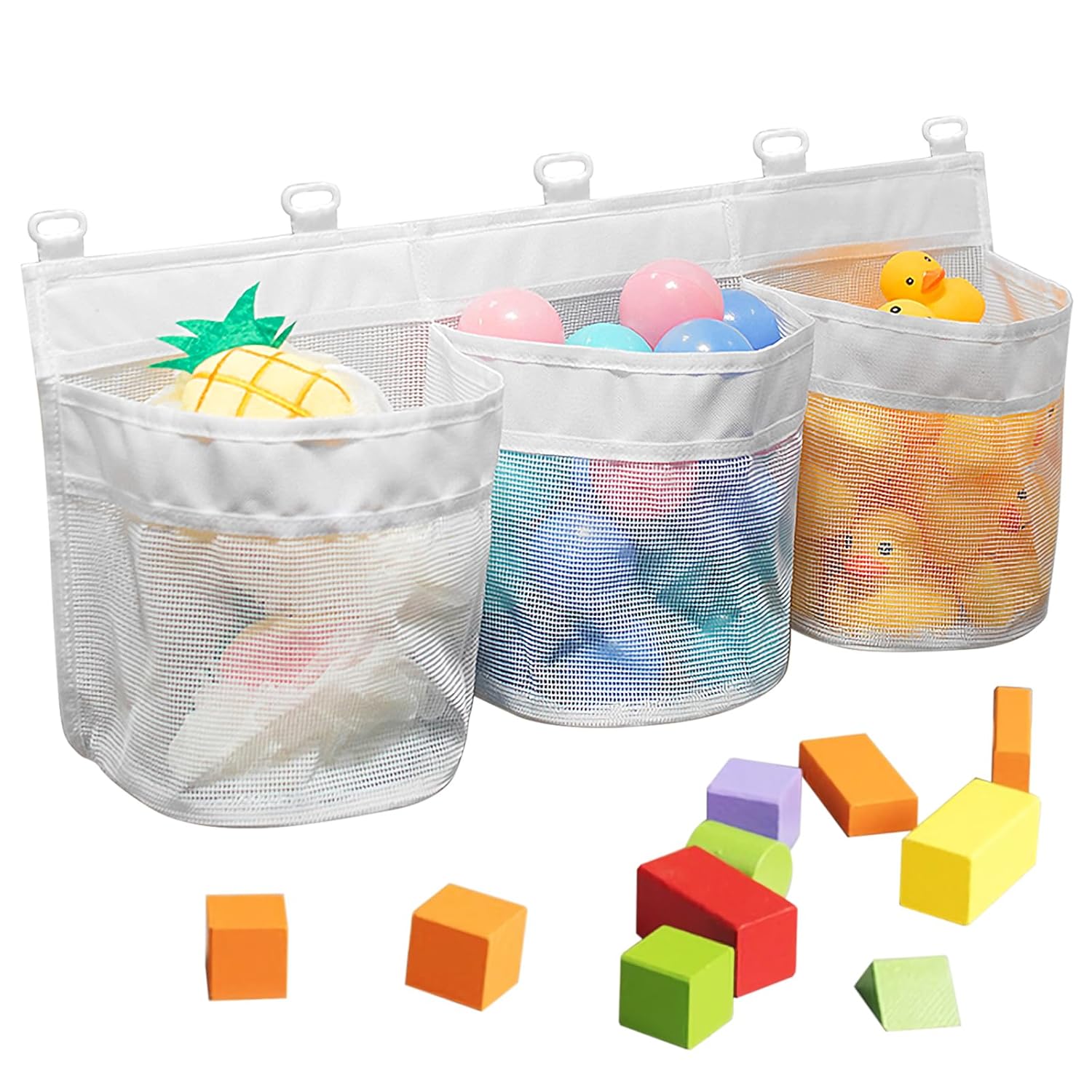 3 Compartment Large Bath Toy Organizer Large Openings Bath Toy Holder Bathtub Toy Holder Mesh Shower Caddy for