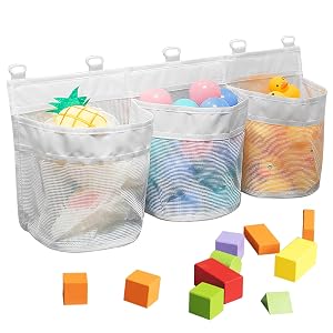 3 Compartment Large Bath Toy Organizer Large Openings Bath Toy Holder Bathtub Toy Holder Mesh Shower Caddy for
