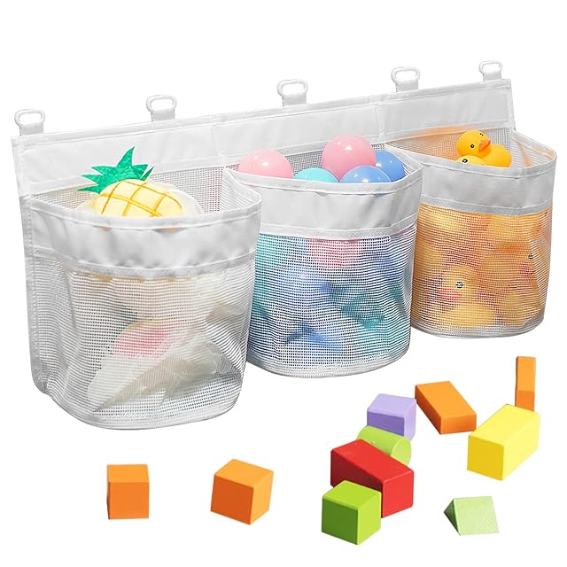 3 Compartment Large Bath Toy Organizer Large Openings Bath Toy Holder Bathtub Toy Holder Mesh Shower Caddy for