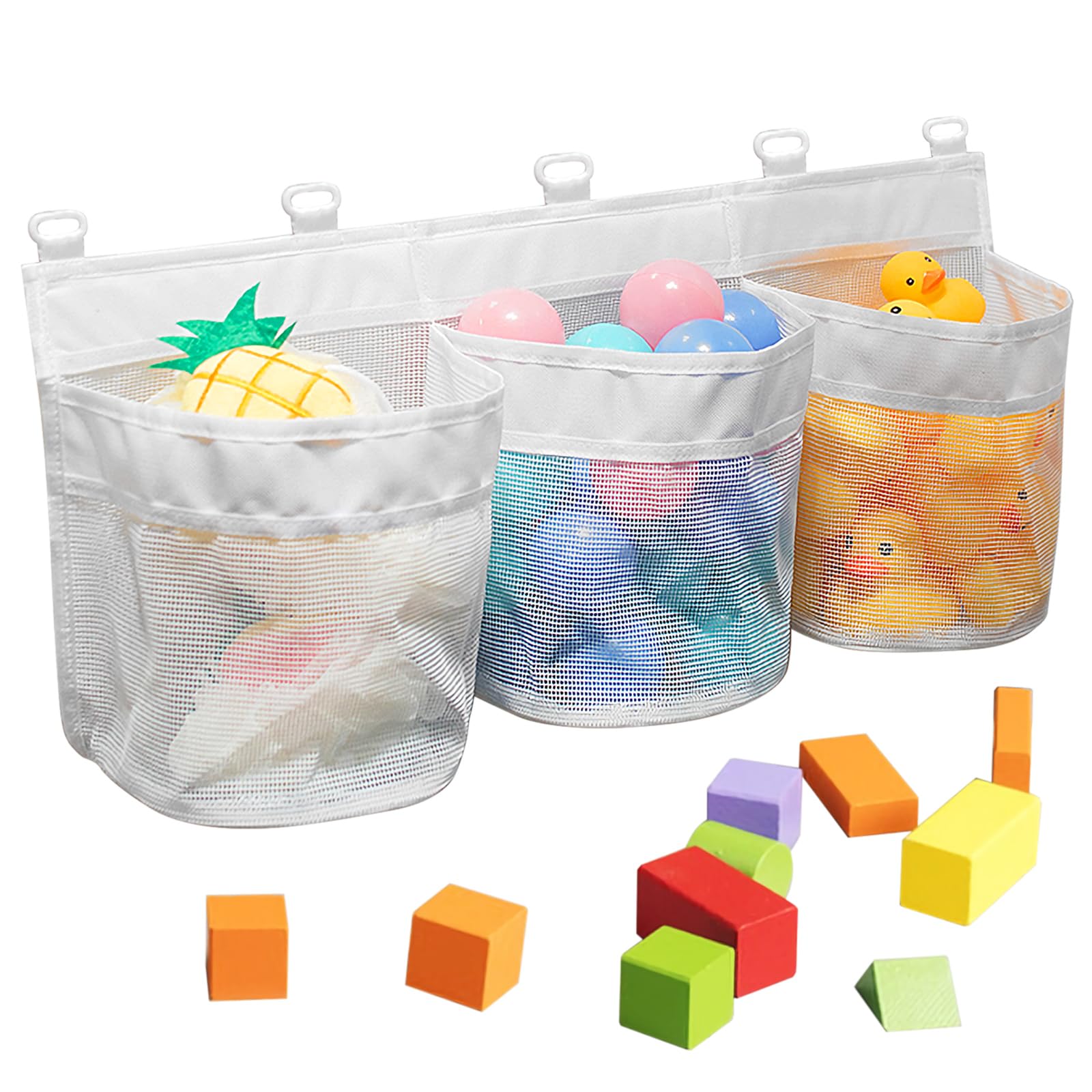 3 Compartment Large Bath Toy Organizer Large Openings Bath Toy Holder Bathtub Toy Holder Mesh Shower Caddy for