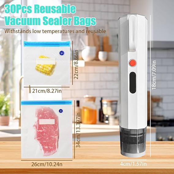 Mini Handheld Vacuum Sealer with 30 Reusable Seal Bags, Type‑C Charging