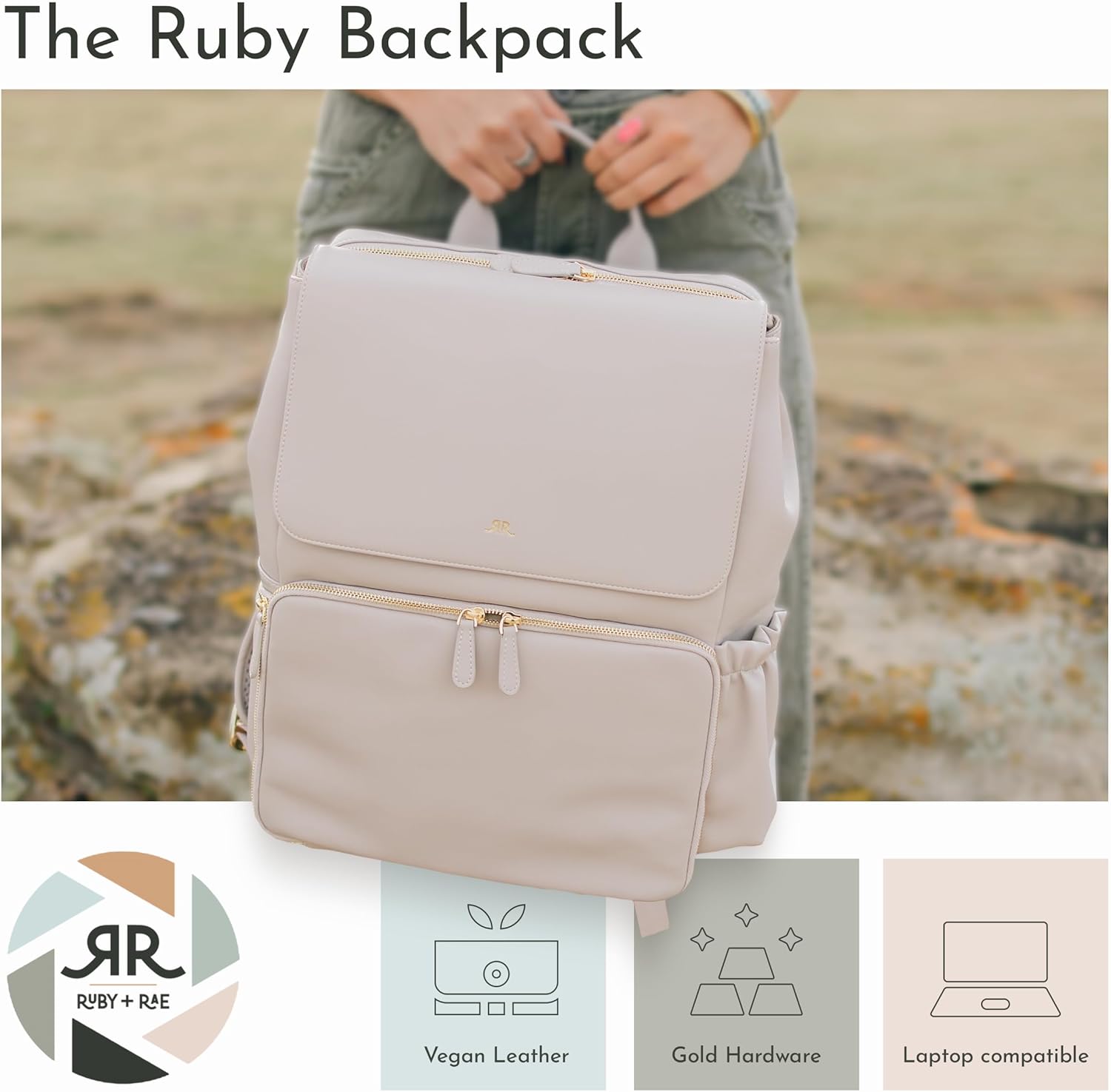 Ruby Camera Backpack – Sleek, Durable Vegan Leather Bag with Gear Dividers, Laptop Compartment, and Side Access for Cameras & Gear, Gray
