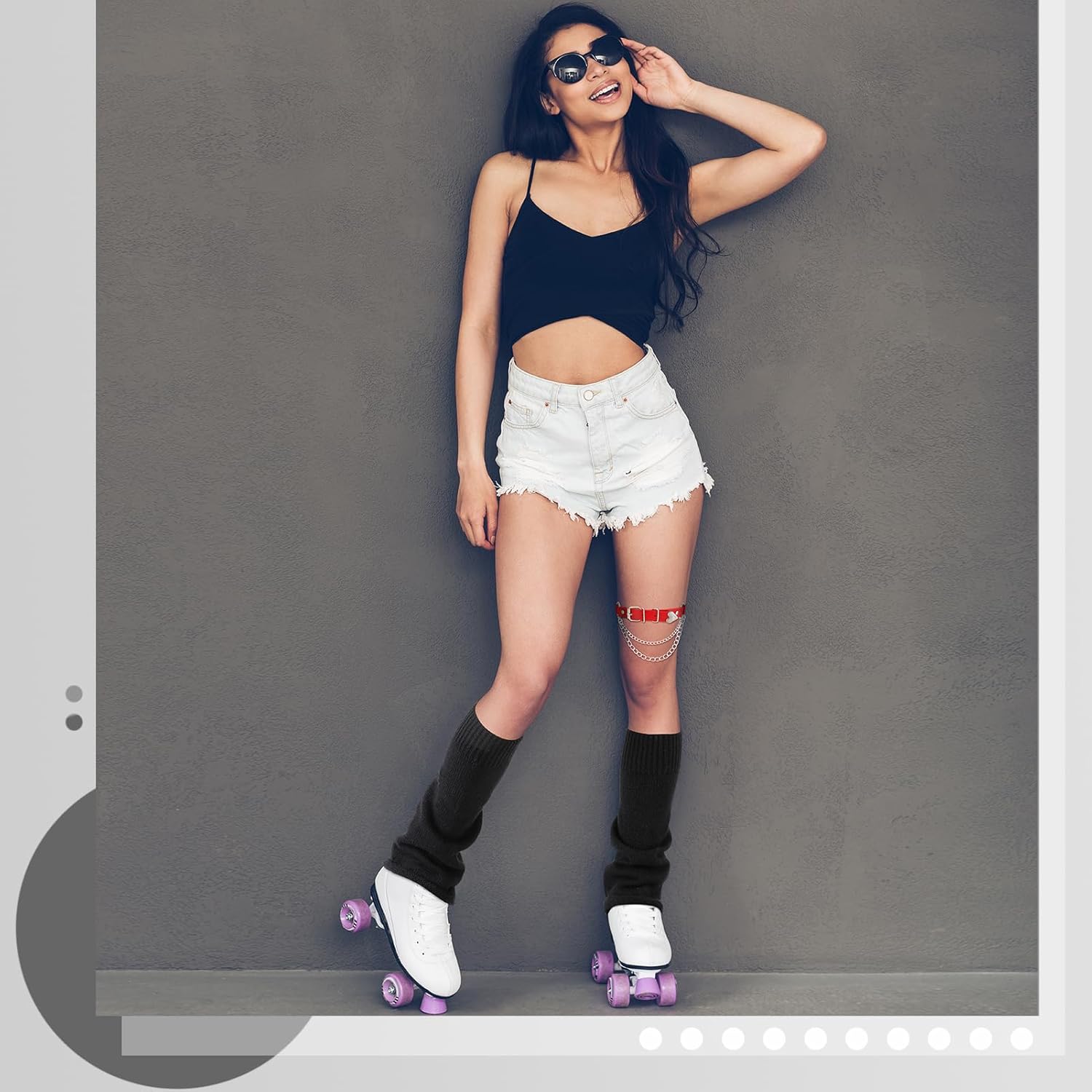 2 Pairs Leg Warmers with Straps for Women Girls Cute Y2K Kawaii Leg Warmer Japanese Socks Goth Emo Gyaru Accessories - Image 7