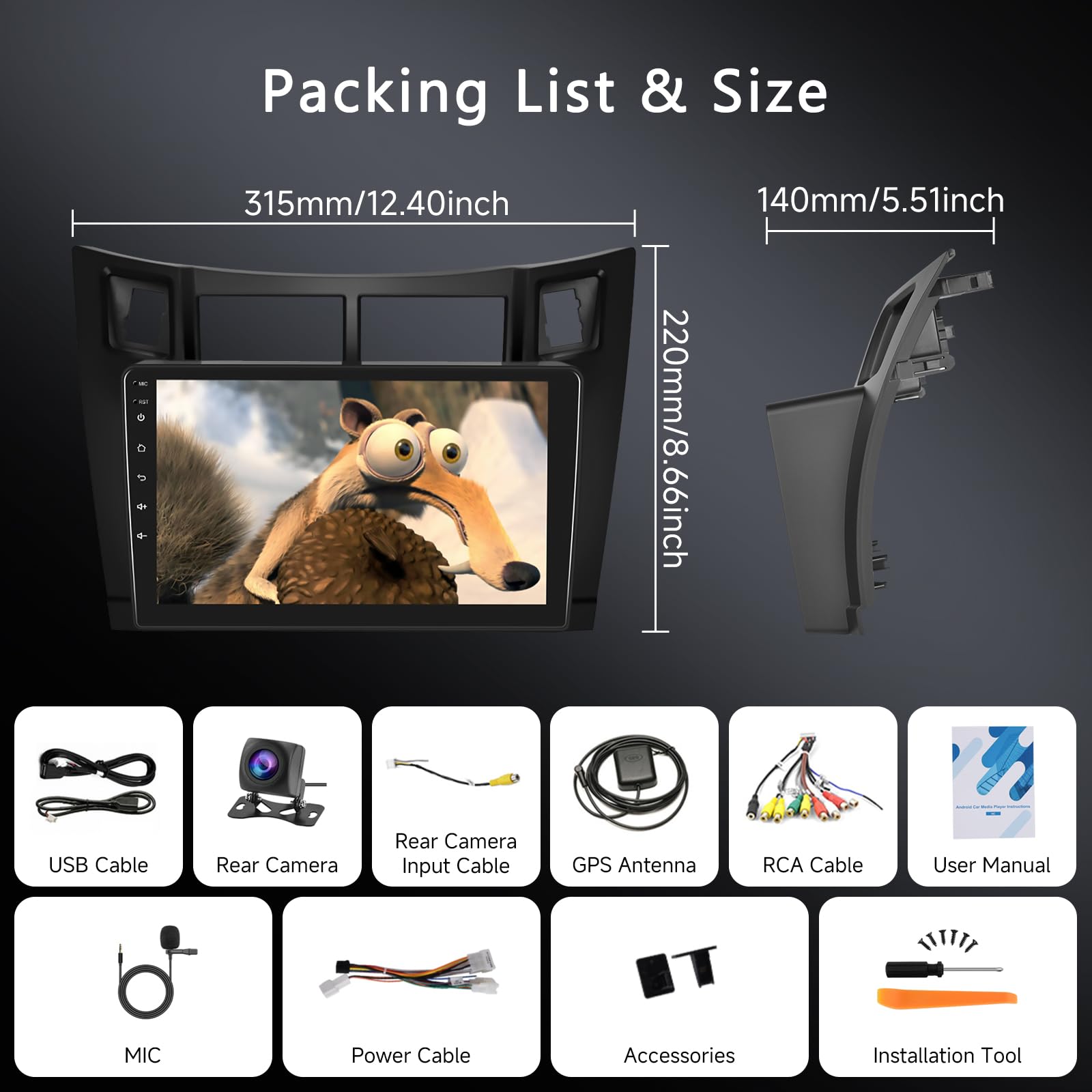 2GB 64GB Android Autoradio per Toyota Yaris 2005-2011 con Wireless Carplay Android Auto, Hodozzy 9 Pollici Touch Screen Auto Stereo GPS WiFi, Bluetooth FM/RDS Retromarcia 2 Din Radio per Toyota Yaris