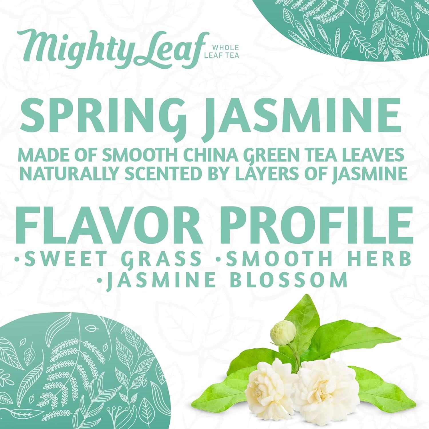 Mighty Leaf Organic Spring Jasmine Green Tea – 1 lb Bulk Loose Leaf Bag – Lightly Caffeinated Premium Whole Leaf Green Tea Naturally Scented with Jasmine Blossoms – Hot or Iced Brewing