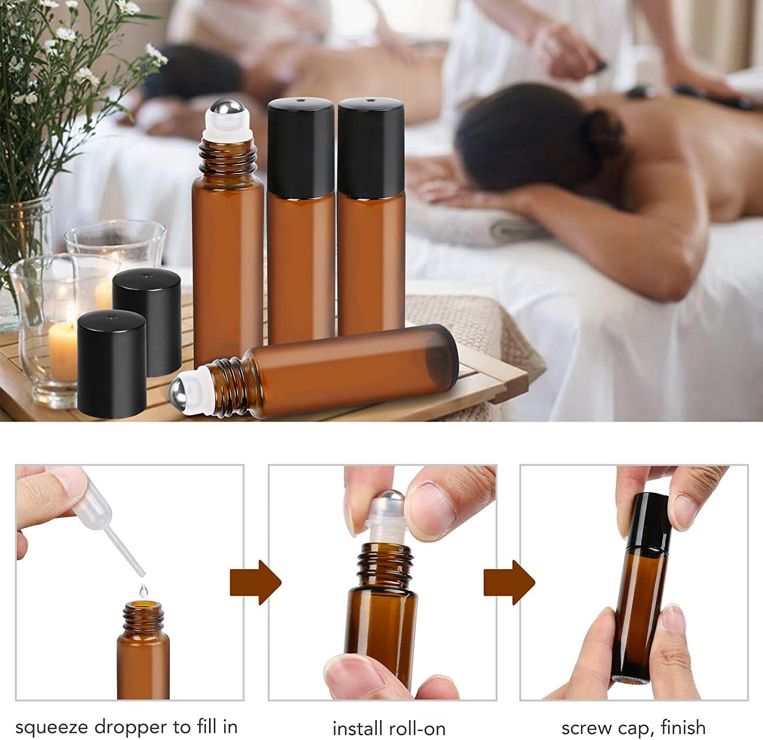 Imirootree 20ML Amber Glass Spray Bottles 20ML Glass Eye Dropper Bottles 10ML Glass Roller Bottles for Essential Oils Empty Refillable Liquid Cosmetic Bottle Container : Beauty & Personal Care