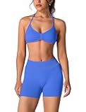 ABOCIW Womens Seamless Workout Sets 2 Piece Strappy Halter Sports Bra Scrunch Butt Shorts Gym Yoga Outfits