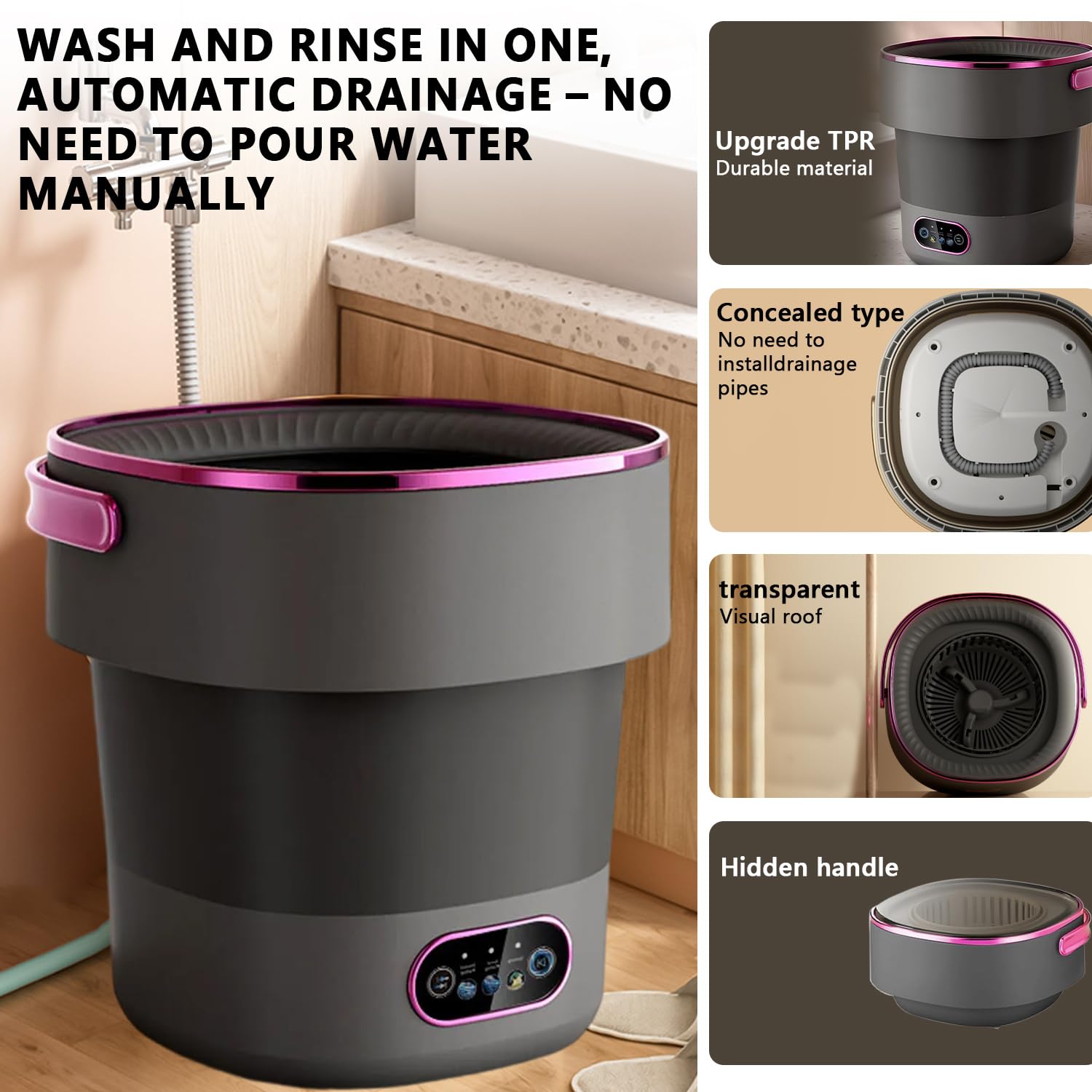 Mini Lave-Linge Pliable 15L – Machine à Laver Portable pour Voyage, Camping, Dortoir et Appartement – Idéal pour petits vêtements