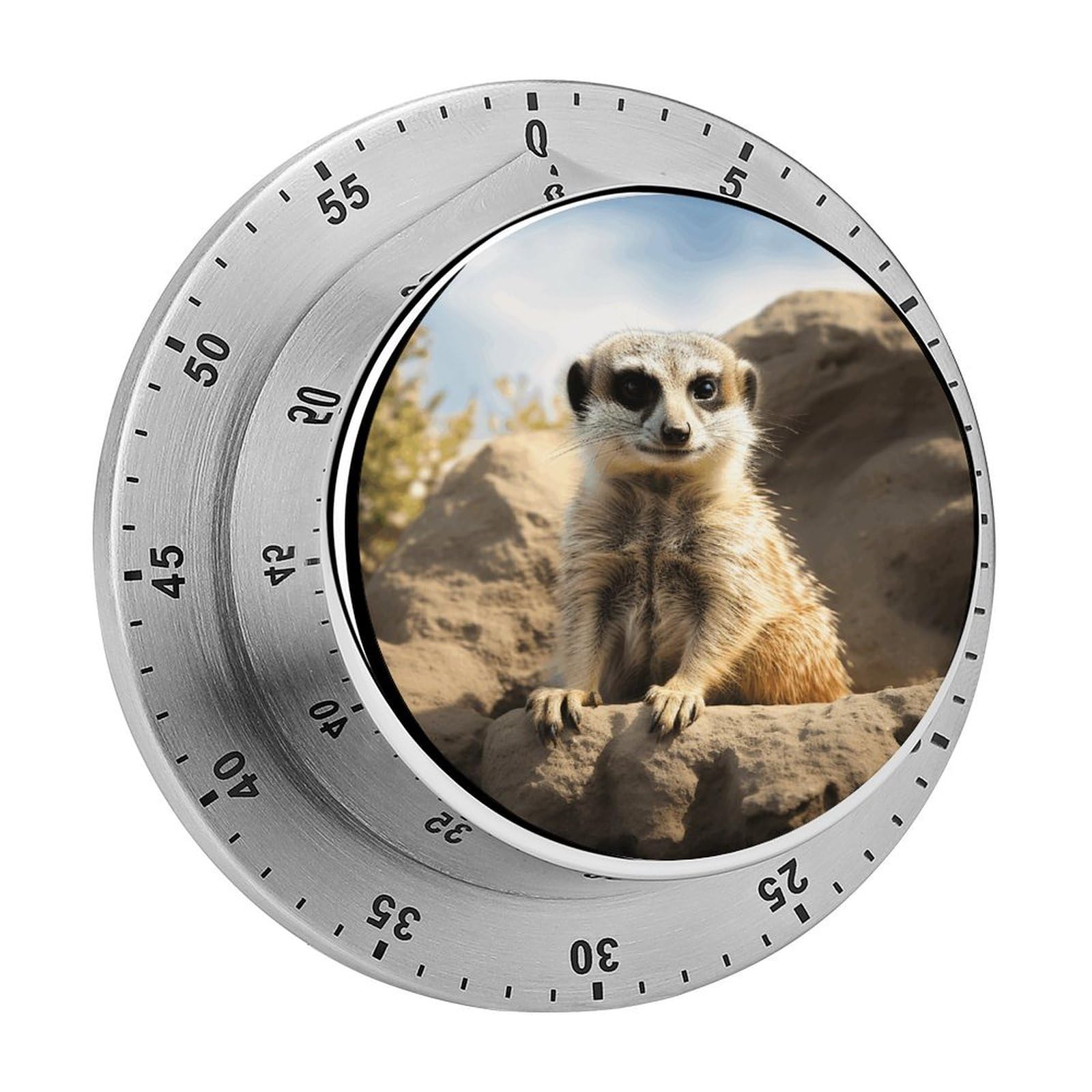 Meerkat Animal Kitchen Timer Chef Cooking Timers Clock with Loud Alarm Exquisite Stainless Steel Mechanical Desk Timers Magnetic Backing 60 Minute Visual Timer for Work